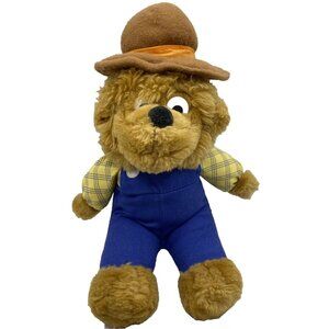 Berenstain Bears Papa Plush Stuffed Animal Blue Overalls Brown Hat 9” Vintage